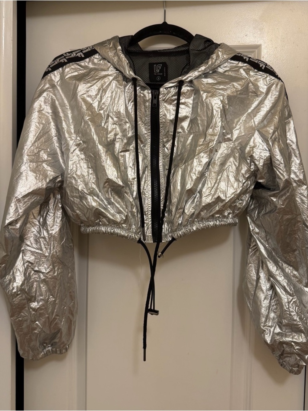 LF Metallic Silver Cropped Hooded Bomber Jacket